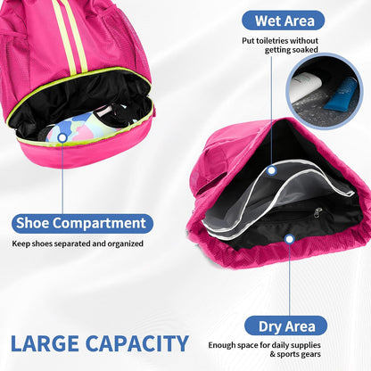 Drawstring Backpack Gym Bag with Shoes Compartment for Soccer, Basketball, Swim, Water-Resistant String Backpack Beach Cinch for Women Men