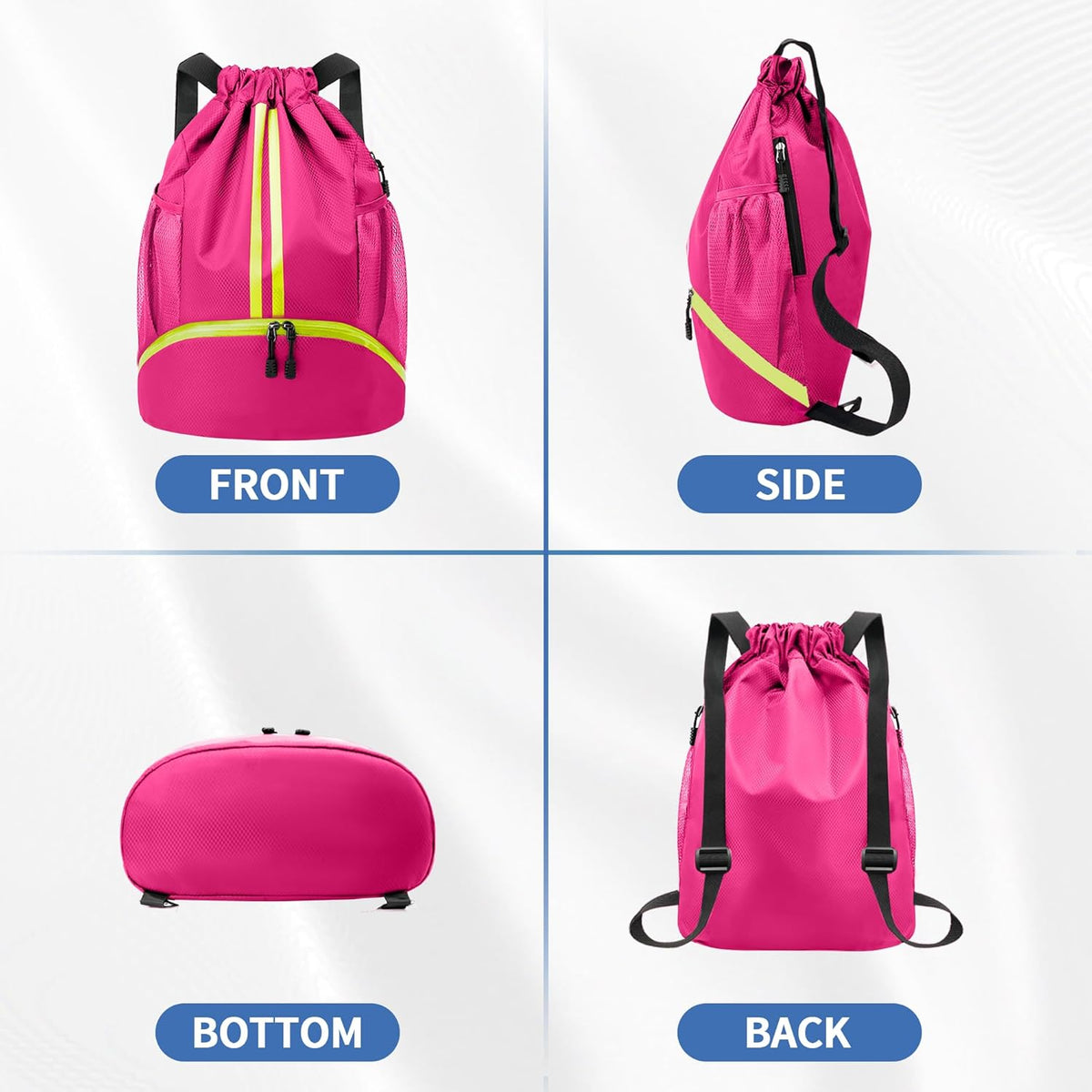 Drawstring Backpack Gym Bag with Shoes Compartment for Soccer, Basketball, Swim, Water-Resistant String Backpack Beach Cinch for Women Men