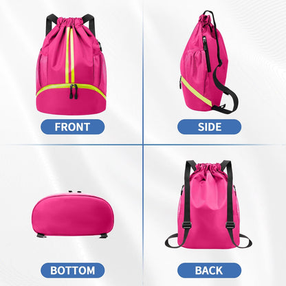 Drawstring Backpack Gym Bag with Shoes Compartment for Soccer, Basketball, Swim, Water-Resistant String Backpack Beach Cinch for Women Men