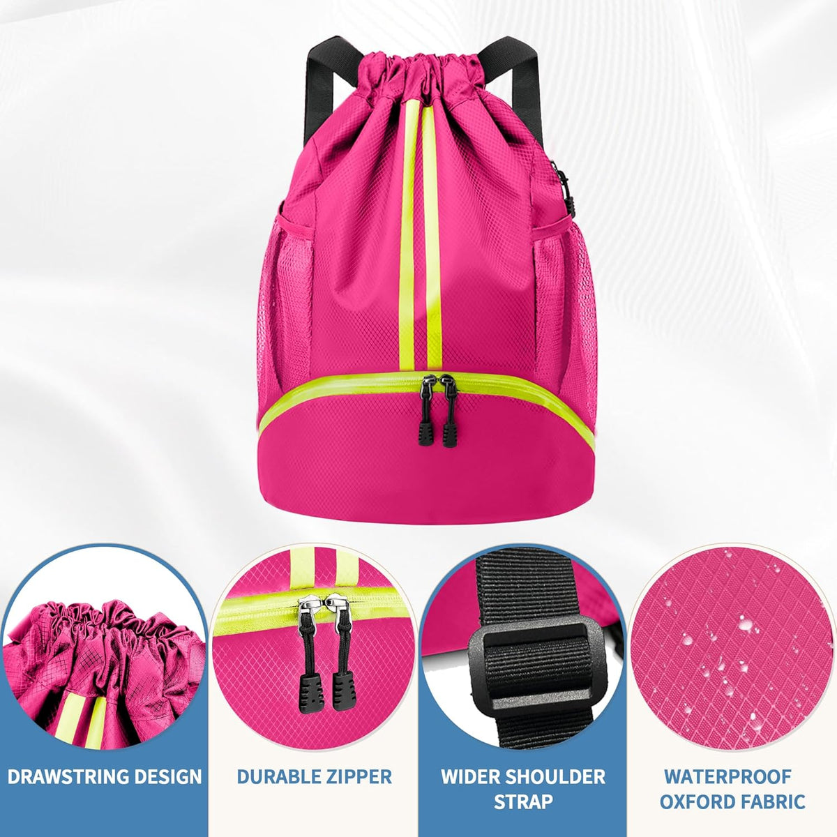 Drawstring Backpack Gym Bag with Shoes Compartment for Soccer, Basketball, Swim, Water-Resistant String Backpack Beach Cinch for Women Men