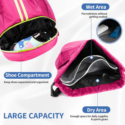 Drawstring Backpack Gym Bag with Shoes Compartment for Soccer, Basketball, Swim, Water-Resistant String Backpack Beach Cinch for Women Men