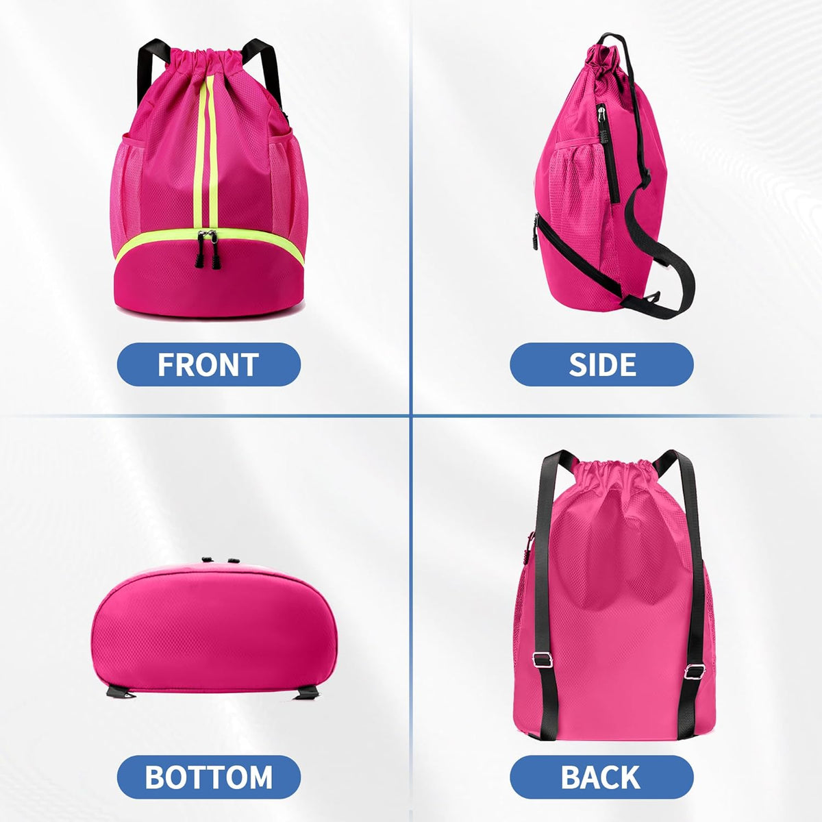 Drawstring Backpack Gym Bag with Shoes Compartment for Soccer, Basketball, Swim, Water-Resistant String Backpack Beach Cinch for Women Men