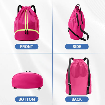 Drawstring Backpack Gym Bag with Shoes Compartment for Soccer, Basketball, Swim, Water-Resistant String Backpack Beach Cinch for Women Men