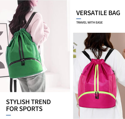 Drawstring Backpack Gym Bag with Shoes Compartment for Soccer, Basketball, Swim, Water-Resistant String Backpack Beach Cinch for Women Men
