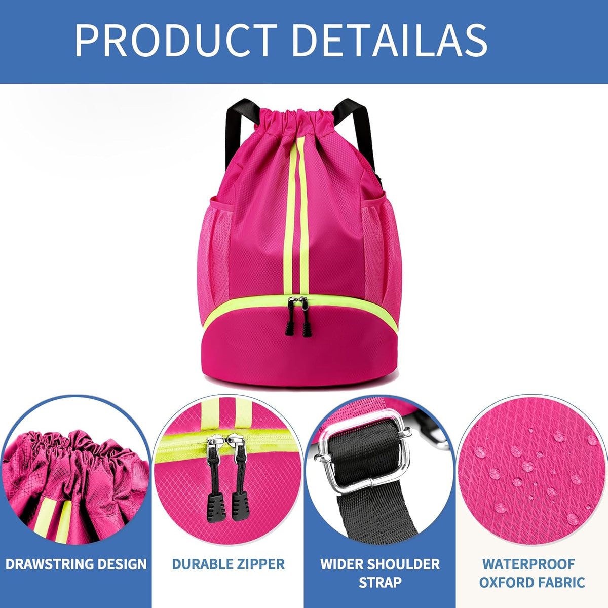 Drawstring Backpack Gym Bag with Shoes Compartment for Soccer, Basketball, Swim, Water-Resistant String Backpack Beach Cinch for Women Men