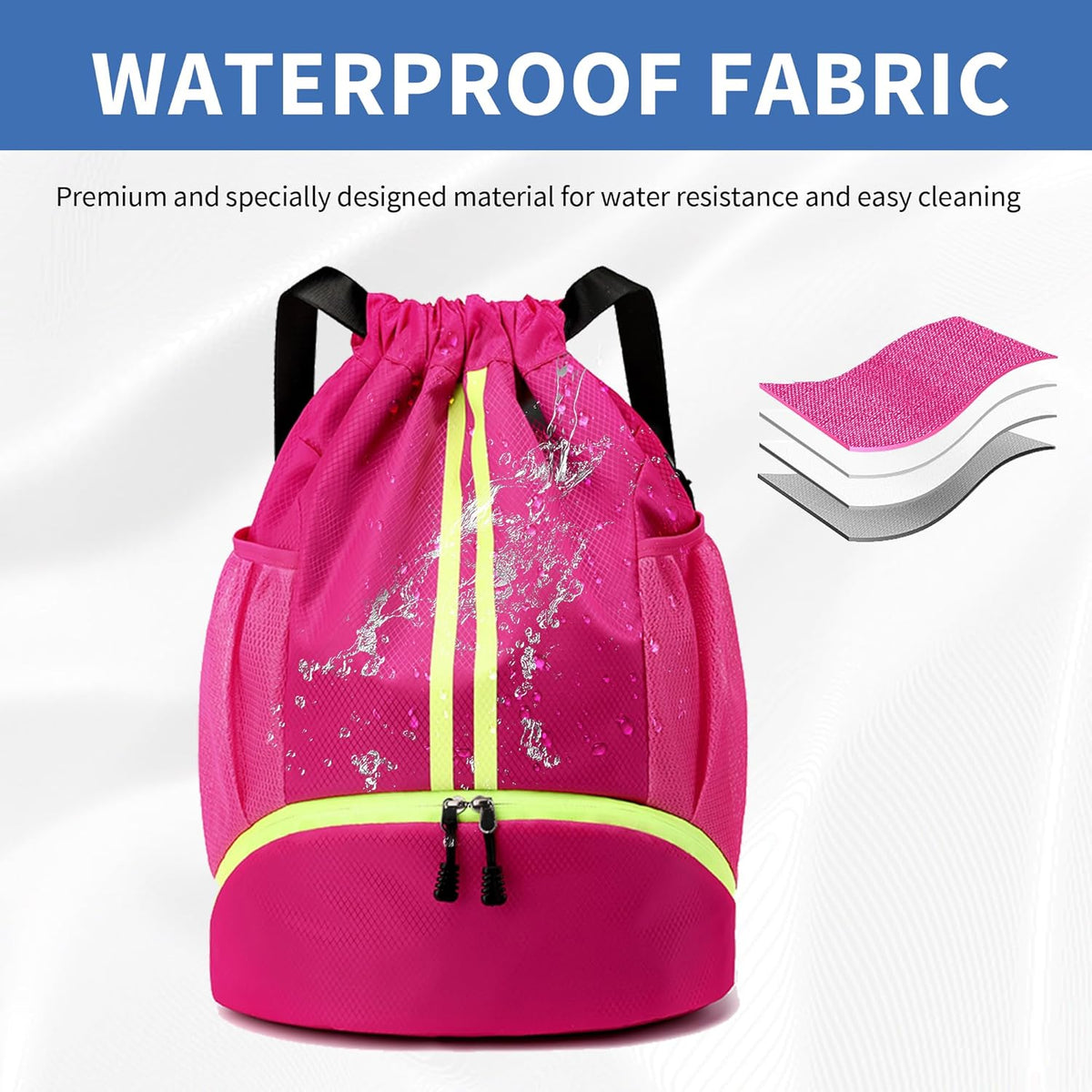 Drawstring Backpack Gym Bag with Shoes Compartment for Soccer, Basketball, Swim, Water-Resistant String Backpack Beach Cinch for Women Men