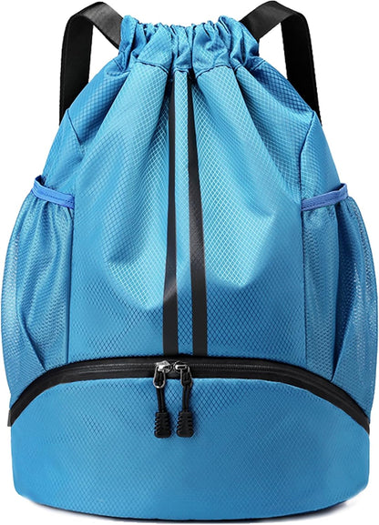 Drawstring Backpack Gym Bag with Shoes Compartment for Soccer, Basketball, Swim, Water-Resistant String Backpack Beach Cinch for Women Men