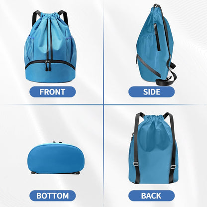 Drawstring Backpack Gym Bag with Shoes Compartment for Soccer, Basketball, Swim, Water-Resistant String Backpack Beach Cinch for Women Men