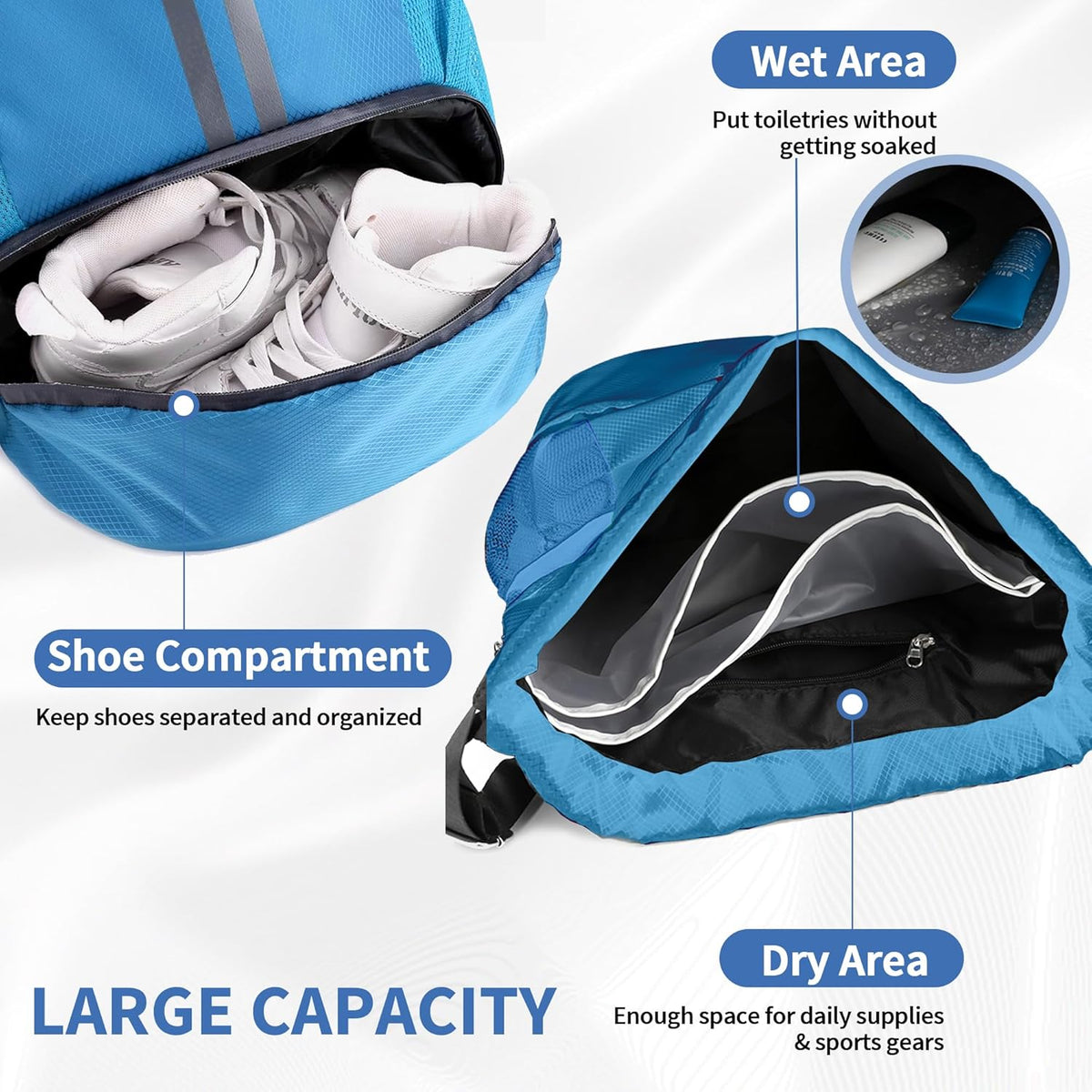 Drawstring Backpack Gym Bag with Shoes Compartment for Soccer, Basketball, Swim, Water-Resistant String Backpack Beach Cinch for Women Men