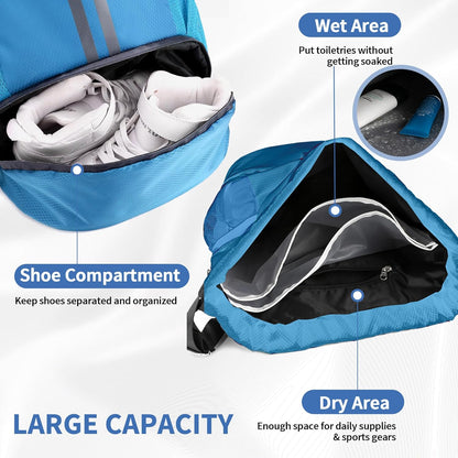 Drawstring Backpack Gym Bag with Shoes Compartment for Soccer, Basketball, Swim, Water-Resistant String Backpack Beach Cinch for Women Men