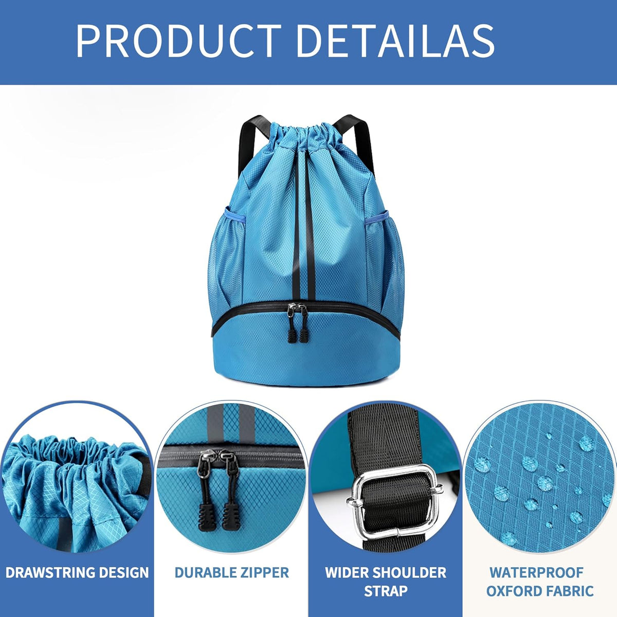 Drawstring Backpack Gym Bag with Shoes Compartment for Soccer, Basketball, Swim, Water-Resistant String Backpack Beach Cinch for Women Men