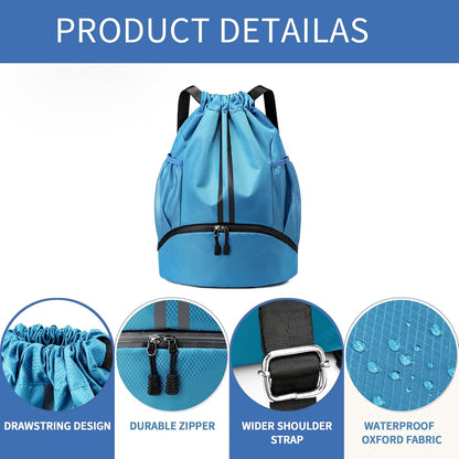 Drawstring Backpack Gym Bag with Shoes Compartment for Soccer, Basketball, Swim, Water-Resistant String Backpack Beach Cinch for Women Men