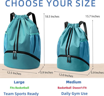 Drawstring Backpack Gym Bag with Shoes Compartment for Soccer, Basketball, Swim, Water-Resistant String Backpack Beach Cinch for Women Men