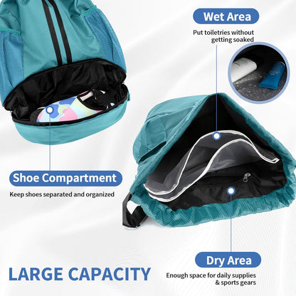 Drawstring Backpack Gym Bag with Shoes Compartment for Soccer, Basketball, Swim, Water-Resistant String Backpack Beach Cinch for Women Men