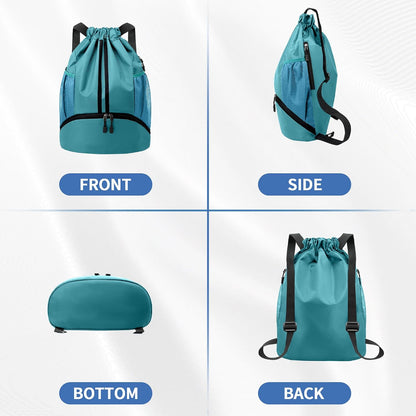 Drawstring Backpack Gym Bag with Shoes Compartment for Soccer, Basketball, Swim, Water-Resistant String Backpack Beach Cinch for Women Men