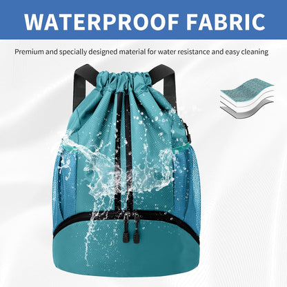 Drawstring Backpack Gym Bag with Shoes Compartment for Soccer, Basketball, Swim, Water-Resistant String Backpack Beach Cinch for Women Men