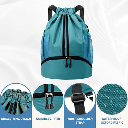 Drawstring Backpack Gym Bag with Shoes Compartment for Soccer, Basketball, Swim, Water-Resistant String Backpack Beach Cinch for Women Men
