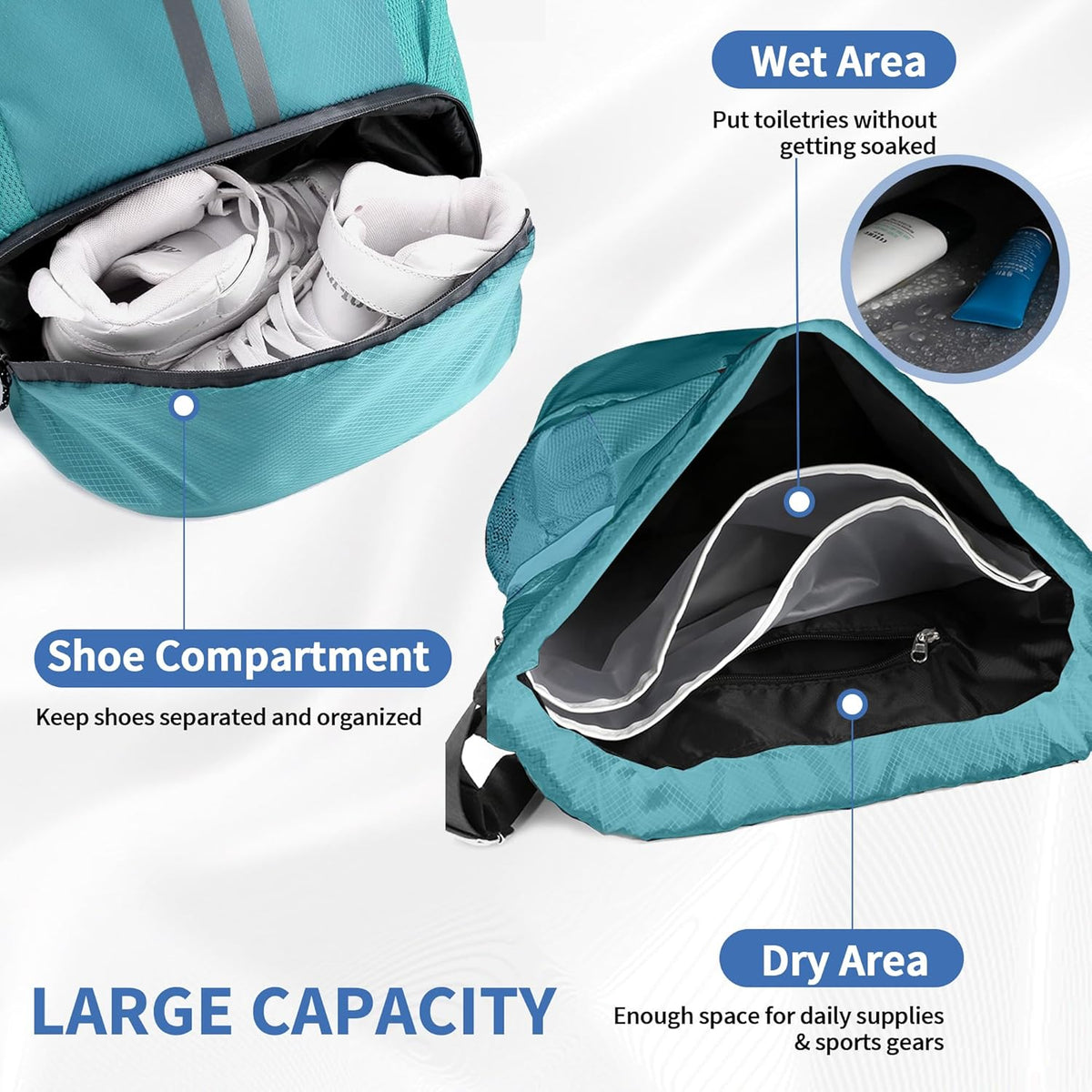 Drawstring Backpack Gym Bag with Shoes Compartment for Soccer, Basketball, Swim, Water-Resistant String Backpack Beach Cinch for Women Men