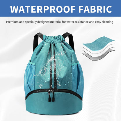 Drawstring Backpack Gym Bag with Shoes Compartment for Soccer, Basketball, Swim, Water-Resistant String Backpack Beach Cinch for Women Men