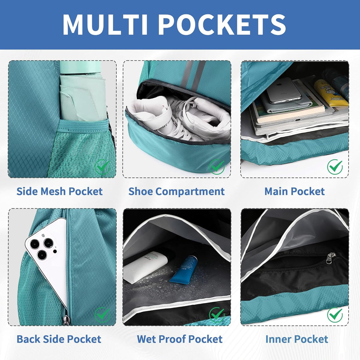 Drawstring Backpack Gym Bag with Shoes Compartment for Soccer, Basketball, Swim, Water-Resistant String Backpack Beach Cinch for Women Men