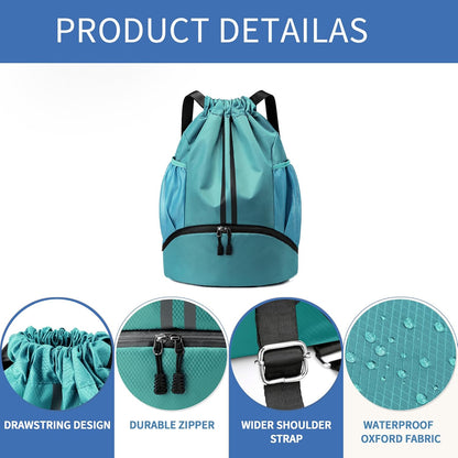 Drawstring Backpack Gym Bag with Shoes Compartment for Soccer, Basketball, Swim, Water-Resistant String Backpack Beach Cinch for Women Men