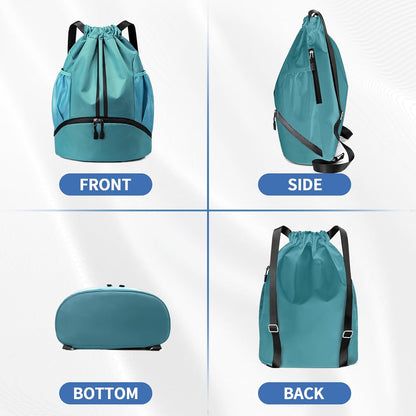 Drawstring Backpack Gym Bag with Shoes Compartment for Soccer, Basketball, Swim, Water-Resistant String Backpack Beach Cinch for Women Men