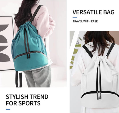 Drawstring Backpack Gym Bag with Shoes Compartment for Soccer, Basketball, Swim, Water-Resistant String Backpack Beach Cinch for Women Men
