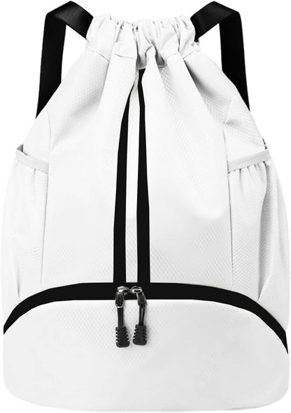Drawstring Backpack Gym Bag with Shoes Compartment for Soccer, Basketball, Swim, Water-Resistant String Backpack Beach Cinch for Women Men