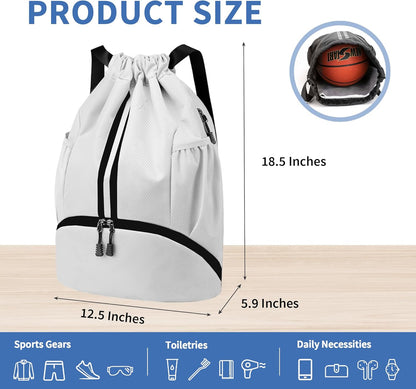 Drawstring Backpack Gym Bag with Shoes Compartment for Soccer, Basketball, Swim, Water-Resistant String Backpack Beach Cinch for Women Men
