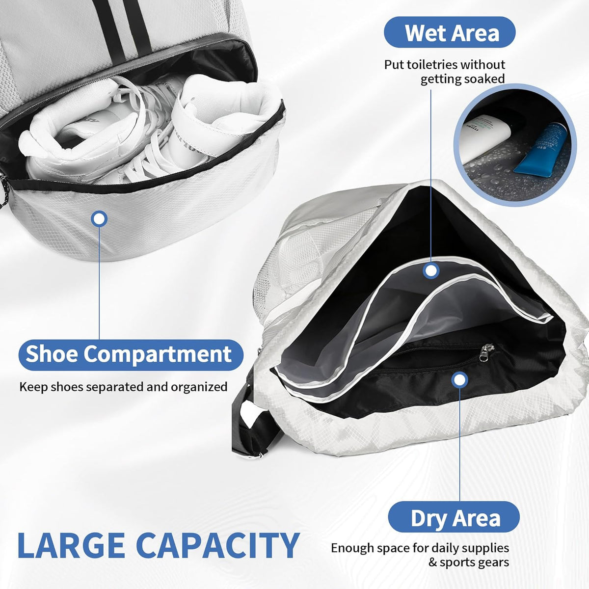 Drawstring Backpack Gym Bag with Shoes Compartment for Soccer, Basketball, Swim, Water-Resistant String Backpack Beach Cinch for Women Men