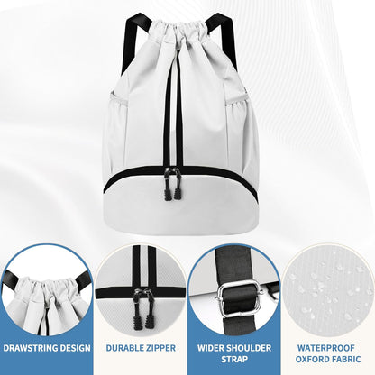 Drawstring Backpack Gym Bag with Shoes Compartment for Soccer, Basketball, Swim, Water-Resistant String Backpack Beach Cinch for Women Men