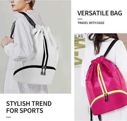 Drawstring Backpack Gym Bag with Shoes Compartment for Soccer, Basketball, Swim, Water-Resistant String Backpack Beach Cinch for Women Men