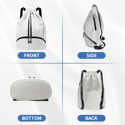 Drawstring Backpack Gym Bag with Shoes Compartment for Soccer, Basketball, Swim, Water-Resistant String Backpack Beach Cinch for Women Men