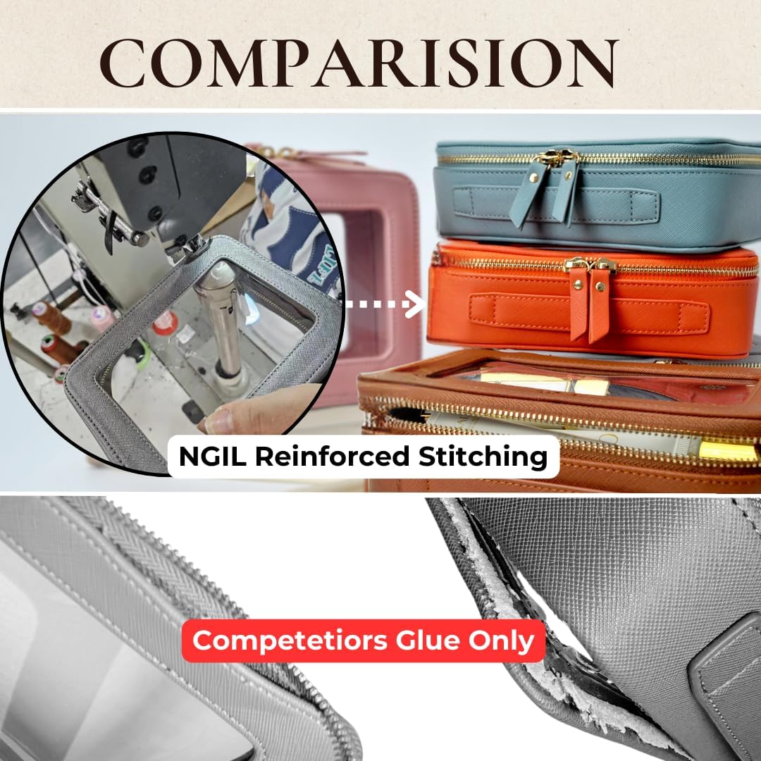 Clear Faux Leather Travel Toiletry Bag, Makeup Bag Organizer for Women, Clear Window & Gold Zipper Makeup Bag, Road Trip Essential, Skincare, Cruise Ship Essentials (Blue)