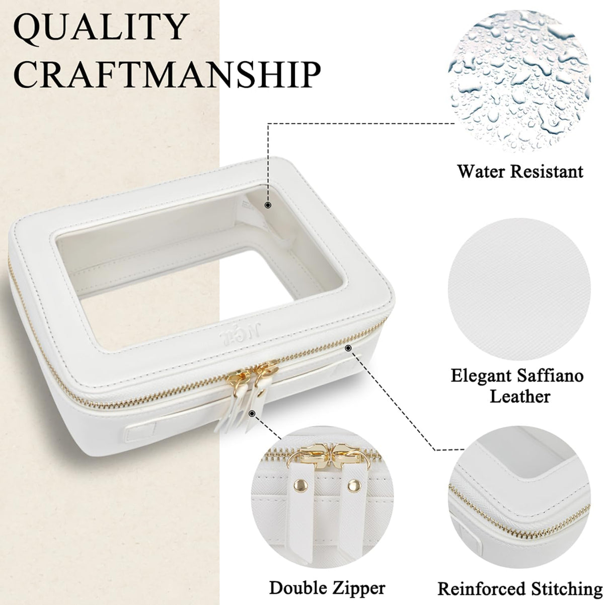 Clear Faux Leather Travel Toiletry Bag, Makeup Bag Organizer for Women, Clear Window & Gold Zipper Makeup Bag, Road Trip Essential, Skincare, Cruise Ship Essentials (Blue)
