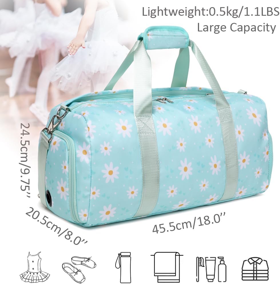 Duffle Bag for Girls Fluffy Dance Bag for Girls Ballet Bag Girls Sports Gym Bag Water Resistant Travel Duffle Bags with Shoes Compartment Wet Pocket