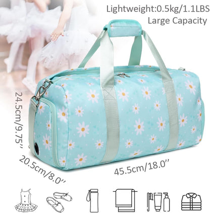 Duffle Bag for Girls Fluffy Dance Bag for Girls Ballet Bag Girls Sports Gym Bag Water Resistant Travel Duffle Bags with Shoes Compartment Wet Pocket