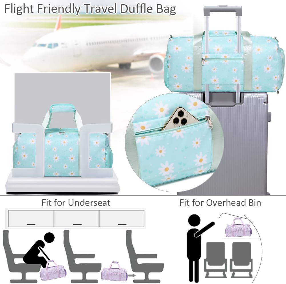 Duffle Bag for Girls Fluffy Dance Bag for Girls Ballet Bag Girls Sports Gym Bag Water Resistant Travel Duffle Bags with Shoes Compartment Wet Pocket