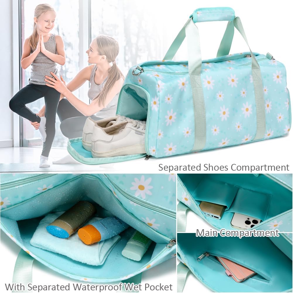 Duffle Bag for Girls Fluffy Dance Bag for Girls Ballet Bag Girls Sports Gym Bag Water Resistant Travel Duffle Bags with Shoes Compartment Wet Pocket