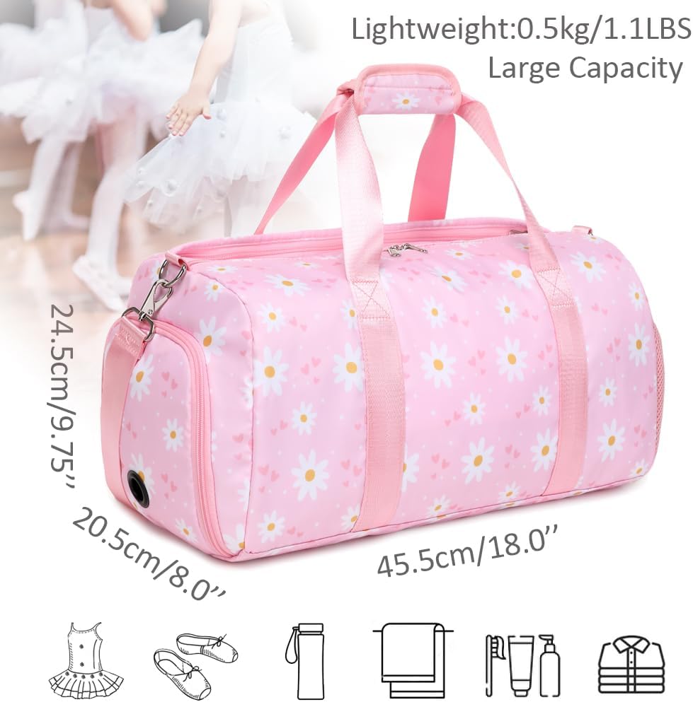 Duffle Bag for Girls Fluffy Dance Bag for Girls Ballet Bag Girls Sports Gym Bag Water Resistant Travel Duffle Bags with Shoes Compartment Wet Pocket