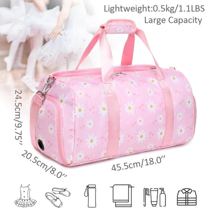 Duffle Bag for Girls Fluffy Dance Bag for Girls Ballet Bag Girls Sports Gym Bag Water Resistant Travel Duffle Bags with Shoes Compartment Wet Pocket