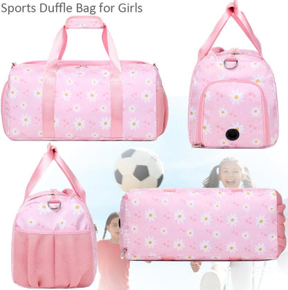 Duffle Bag for Girls Fluffy Dance Bag for Girls Ballet Bag Girls Sports Gym Bag Water Resistant Travel Duffle Bags with Shoes Compartment Wet Pocket