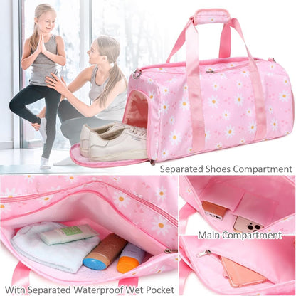 Duffle Bag for Girls Fluffy Dance Bag for Girls Ballet Bag Girls Sports Gym Bag Water Resistant Travel Duffle Bags with Shoes Compartment Wet Pocket