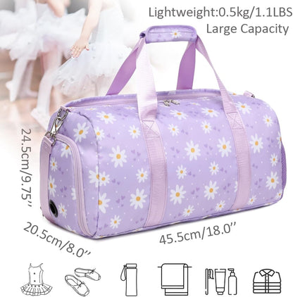 Duffle Bag for Girls Fluffy Dance Bag for Girls Ballet Bag Girls Sports Gym Bag Water Resistant Travel Duffle Bags with Shoes Compartment Wet Pocket