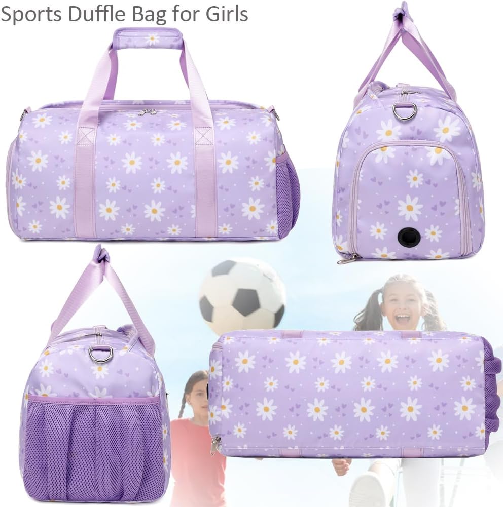 Duffle Bag for Girls Fluffy Dance Bag for Girls Ballet Bag Girls Sports Gym Bag Water Resistant Travel Duffle Bags with Shoes Compartment Wet Pocket