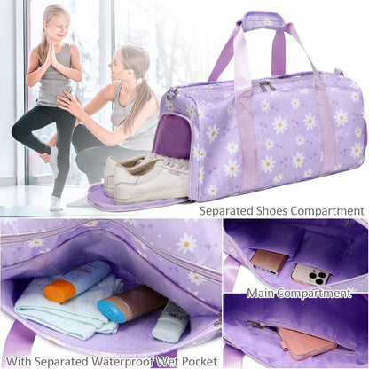 Duffle Bag for Girls Fluffy Dance Bag for Girls Ballet Bag Girls Sports Gym Bag Water Resistant Travel Duffle Bags with Shoes Compartment Wet Pocket