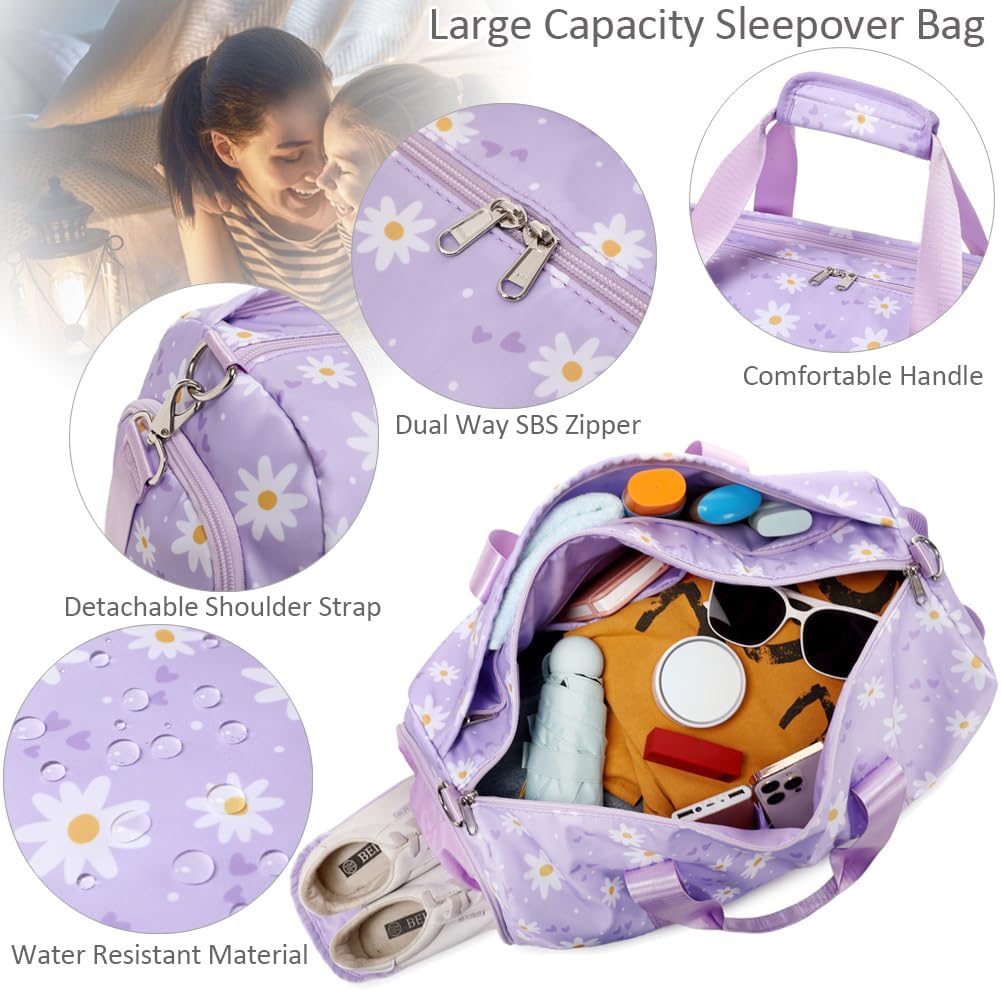 Duffle Bag for Girls Fluffy Dance Bag for Girls Ballet Bag Girls Sports Gym Bag Water Resistant Travel Duffle Bags with Shoes Compartment Wet Pocket