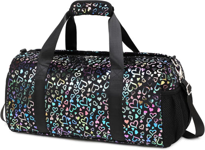 Duffle Bag for Girls Fluffy Dance Bag for Girls Ballet Bag Girls Sports Gym Bag Water Resistant Travel Duffle Bags with Shoes Compartment Wet Pocket