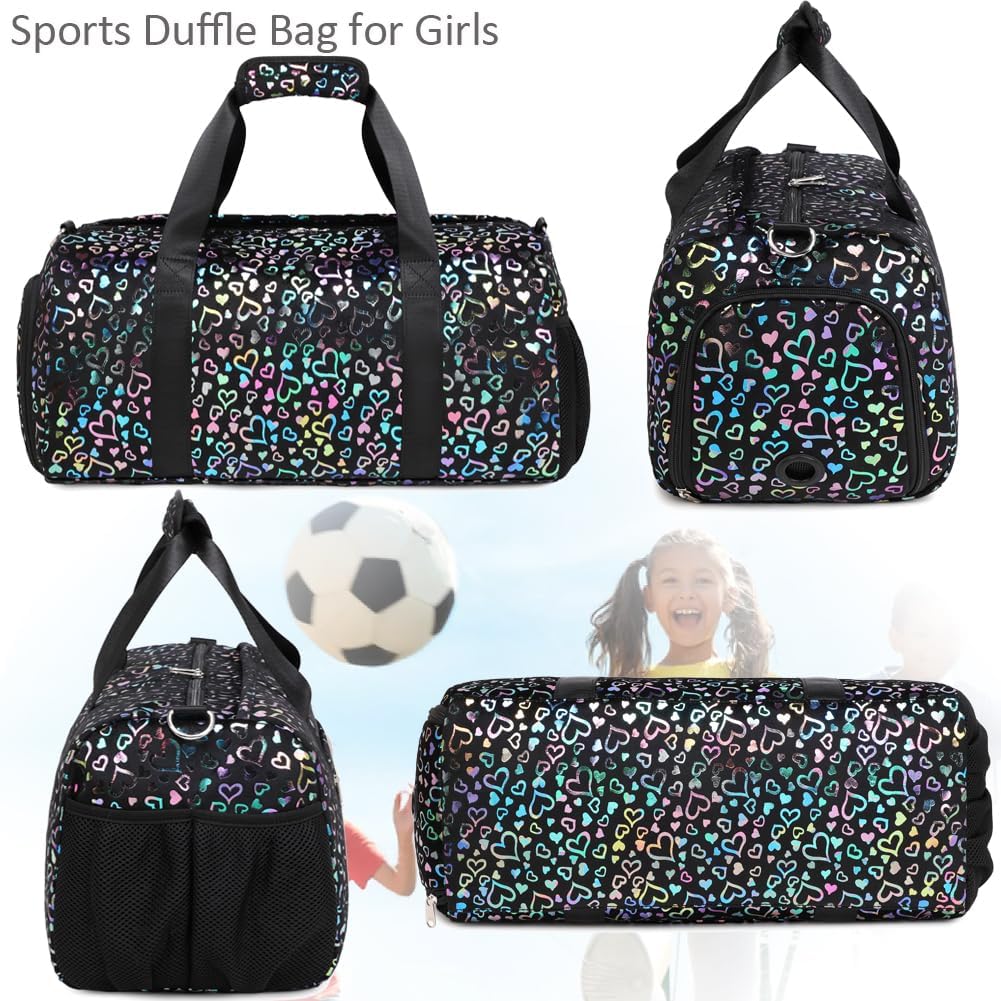 Duffle Bag for Girls Fluffy Dance Bag for Girls Ballet Bag Girls Sports Gym Bag Water Resistant Travel Duffle Bags with Shoes Compartment Wet Pocket