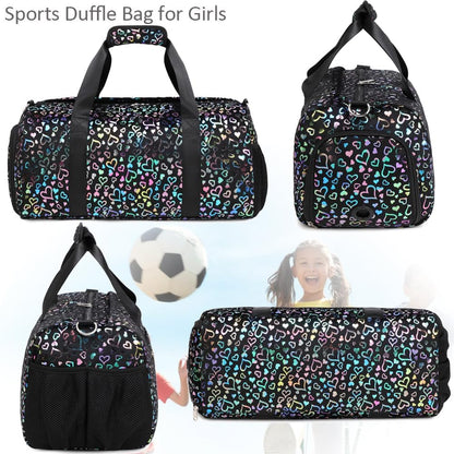 Duffle Bag for Girls Fluffy Dance Bag for Girls Ballet Bag Girls Sports Gym Bag Water Resistant Travel Duffle Bags with Shoes Compartment Wet Pocket